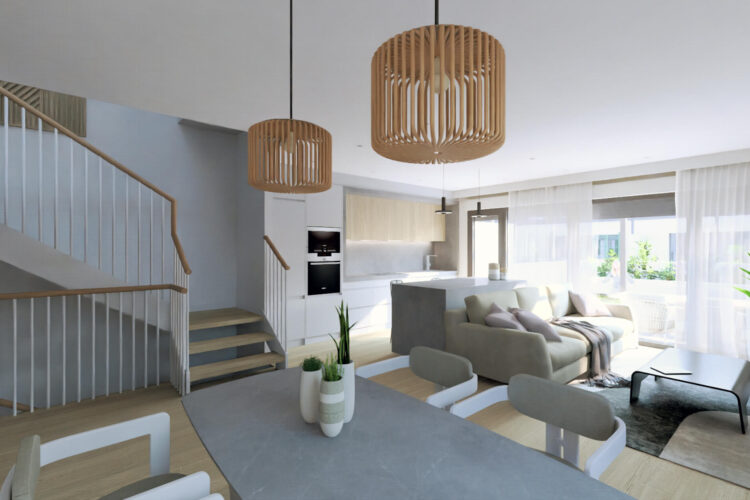 salón-comedor-cocina- de promoción de Chalets Adosados de obra nueva en Arroyo de la Encomienda. A la venta por IGD Royal Home, Inmobiliaria en Valladolid